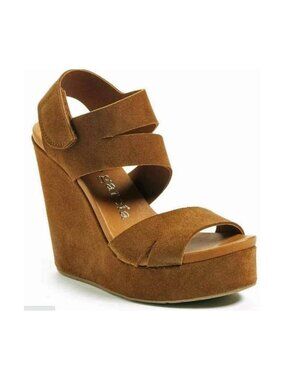 $550 PEDRO GARCIA TESLA PLATFORM WEDGE SANDAL SEUDE BROWN 35 (TF1)